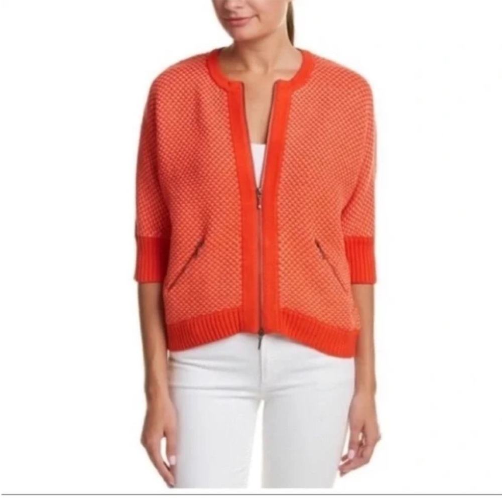 CAbi Grenadine Cocoon Knit Zip Front Cardigan Orange Size M Style 195